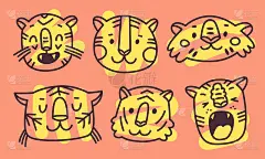 带有野猫头的卡通插图。带老虎的矢量图标