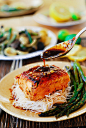 Asian glazed salmon with rice noodles and asparagus, Asian food, Asian recipes, Asian salmon recipe, Asian seafood recipe, Asian fish recipe