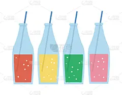 瓶子,吸管,柠檬水,生日,矢量,贺卡,明亮,儿童,概念,绘画插图