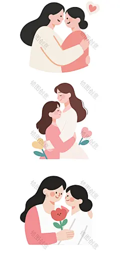 母亲节温馨感母子拥抱矢量插画素材