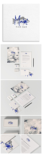 Maimi Fish Bar branding and #stationery design. Love the bold blue text over a simple grey illustration: 