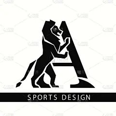 字母A和狮子。运动设计。创意黑色标志与皇家特征。动物剪影。为品牌名称，体育俱乐部，名片，印刷在衣服上