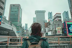爱音乐的艺术年轻人背影