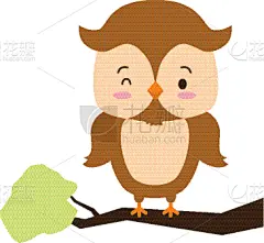 可爱的,动物,卡通,分离着色,自然,小猫头鹰,图像,猫头鹰,枝,装饰