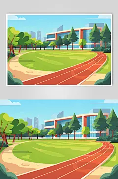 AI数字艺术扁平风校园球场操场插画-众图网