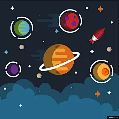 行星光环 彩色 星球 梦幻 太空星系 背景 太空星空风景建筑插画绘画