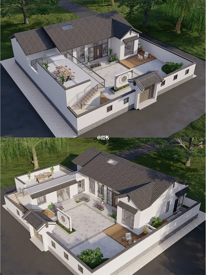 185平一层新中式风格自建小院儿，正房+厢房