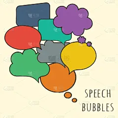 手绘，彩色讲话气泡孤立在米色。矢量图