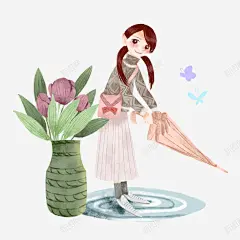 春分女孩雨水花朵 页面网页 平面电商 创意素材