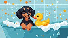 腊肠犬洗澡高清模板免费下载-趣麦麦图