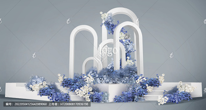 蓝白法式花园婚礼效果图