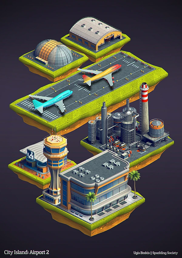 Isometric buildings City Island Airport 2 Isometric game designs for