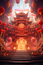 春节欢庆科技感城市春节新春插画场景