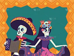 贺卡,进行中,死亡节,马里亚契乐队,手风琴,传统,请柬,狂欢节,万圣节,死的