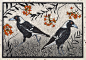 Birds 1 - Linocuts : Linocuts by artist Rachel Newling of Australian birds, Yellow tailed black 
Cockatoo, Palm cockatoo, Satin Bowerbird, magpie, Red-tailed black 
cockatoo, Eclectus Parrot, Regent Bowerbird, Crimson rosella, Rainbow 
lorikeet & Blue