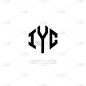 IYC字母标识设计与多边形.方块形状的标志设计。六边形矢量标识模板白色和黑色的颜色.商标、商业和房地