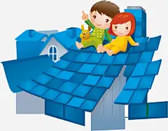 儿童绘画矢量图高清素材 卡通人物 卡通动漫 孩子 小女孩 小男孩 屋顶 玩耍 矢量图 免抠png 设计图片 免费下载