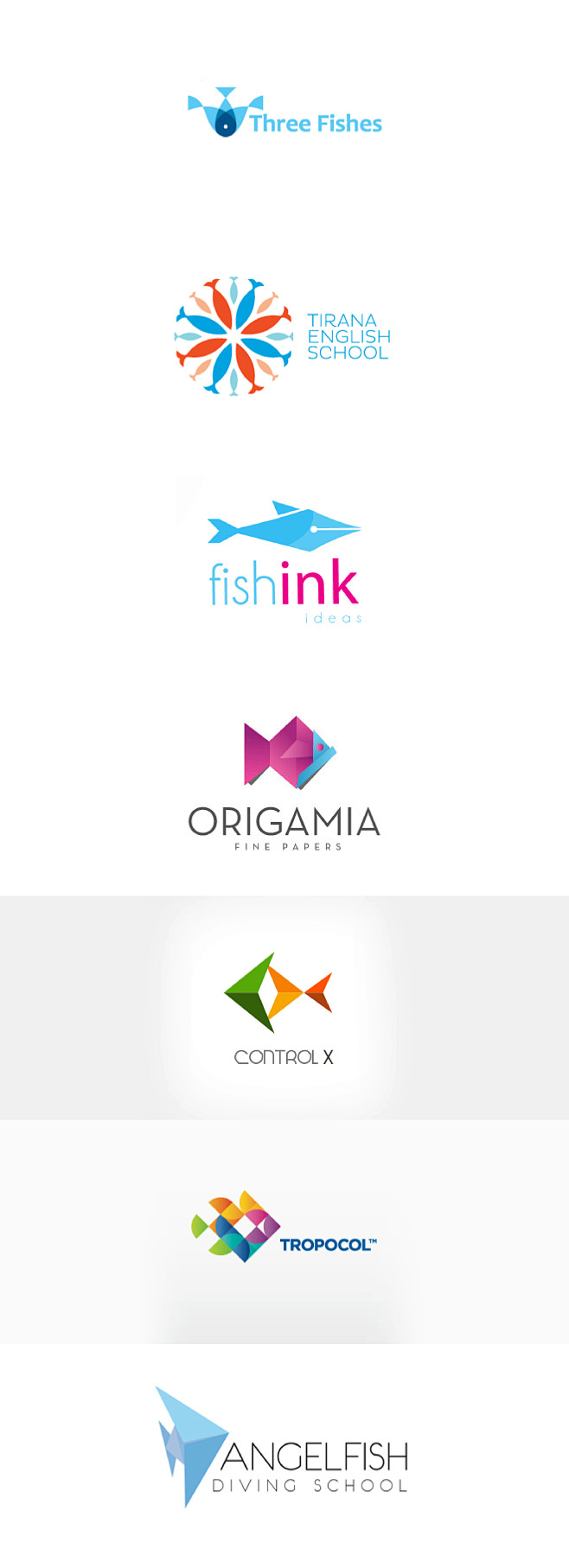 一组鱼元素的logo设计
