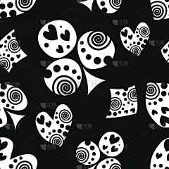 无缝矢量模式与图标的扑克牌。黑白背景与手绘符号。装饰重复点缀。系列游戏和赌博无缝矢量模式。