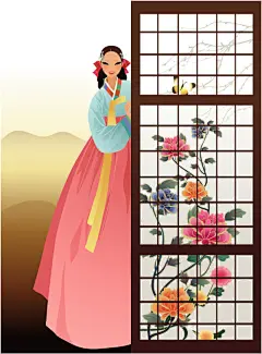 ??·韩服女孩·插画·韩国女孩·服饰·传统服饰 - 淡泊 - 淡泊