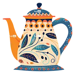 花艺设计-展台上彩色手绘花卉茶壶插图