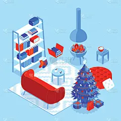 彩色等长矢量圣诞插图