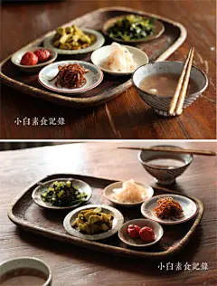 @细腿大羽 来家蹭饭，没啥好吃的晚上就喝粥吃咸菜吧~粥是薏米红豆莲子粥，小菜有自己泡的糖醋仔姜http://t.cn/auYdD1 ，紫苏青椒（新鲜紫苏叶和尖椒切碎用盐腌一下倒掉出的水然后加酱油拌匀）还有腌西兰花梗~非常好吃，改天整理下做法，另外买的紫苏梅一人一颗，@回到小城 给的小菜一碟~出门遛弯去啦