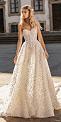 berta spring 2020 bridal one shoulder sweetheart fully embellished beaded a line ball gown wedding dress (15) romantic glitzy princess cathedral train mv