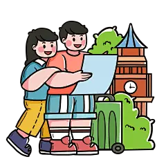 千库网_描边漫画风看地图男女旅行_元素编号13604418