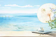 海边风景旅游大自然海边沙滩景色的插画
