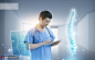 医疗诊疗脊椎健康蓝色光效科技海报 海报招贴 智能科技