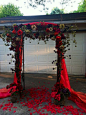 diy outdoor purple and red flowers wedding aisle arbor arch ceremony: 