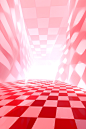 a empty red background, red and white checkered floor, in the style of light white and white, organized chaos