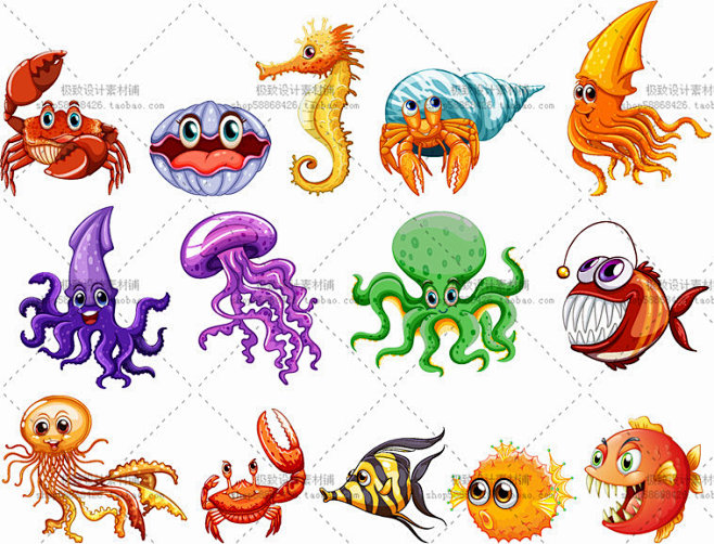 3个ai卡通矢量海洋生物海鱼合集矢量图设计素材2016020329淘宝网