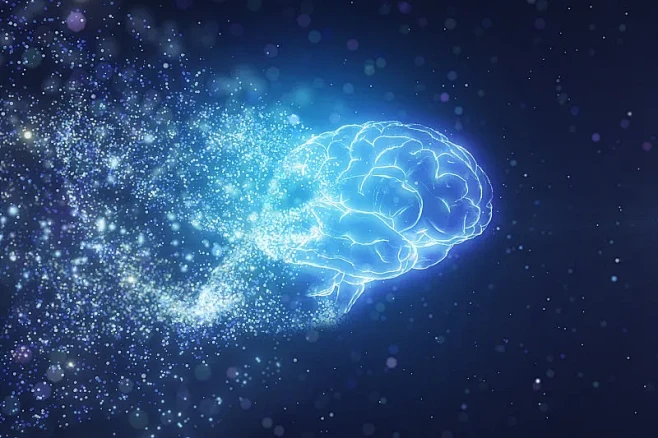 发光粒子形成人工智能大脑图片下载