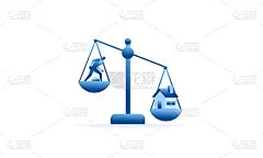 天平不平衡是因为房价比硬币或商人收入概念插画更重，商人平面设计