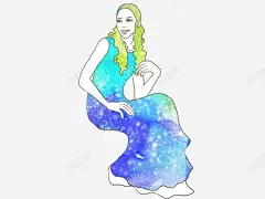 水彩画坐着的美女片 页面网页 平面电商 创意素材
