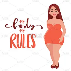身体正矢量插图。快乐超重女孩在平坦的风格。