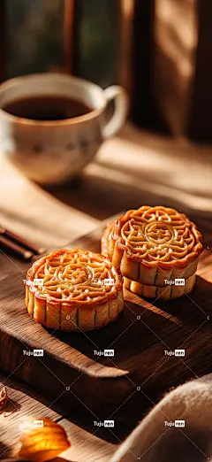 中秋节月饼，中式风格，暖色调海报