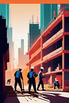工地施工劳动人物施工生产安全插画