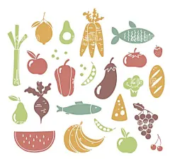 素雅蔬菜水果插画剪影元素  - 源文件下载【酷图网】水果,蔬菜,插画,图标,幼儿认识,小知识,幼儿园,水果插画,蔬菜插画,模版,