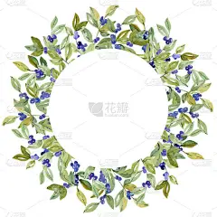 水彩花卉蓝莓框架。可用于婚礼邀请、秋季节日、销售、贺卡、返校贺卡等秋季活动.