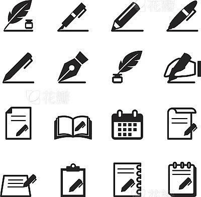 Writing icons set Vector illustration素材-花瓣网