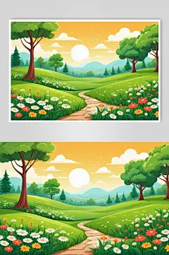 AI数字艺术春季春天风景插画背景图