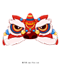 新年卡通国潮风描边舞狮醒狮狮子头素材插画喜庆春节元旦元素 - 魔力设