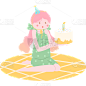 清新扁平风人物插画矢量-蛋糕女孩