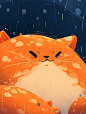 Illustrations for children's books, a kawaii fat cat Extreme close - up, sad expression，in the style of surrealist dream - like imagery, vastness between heaven and earth, Minimalist lines depict the depth and silence of the Eastern spirit, fluorescent, l