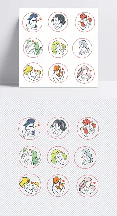 伟大的母爱|母亲,婴儿,哺乳,亲吻,拥抱,爱抚,卡通元素,手绘/卡通
