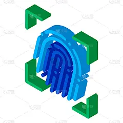 指纹指纹扫描仪等角图标矢量插图