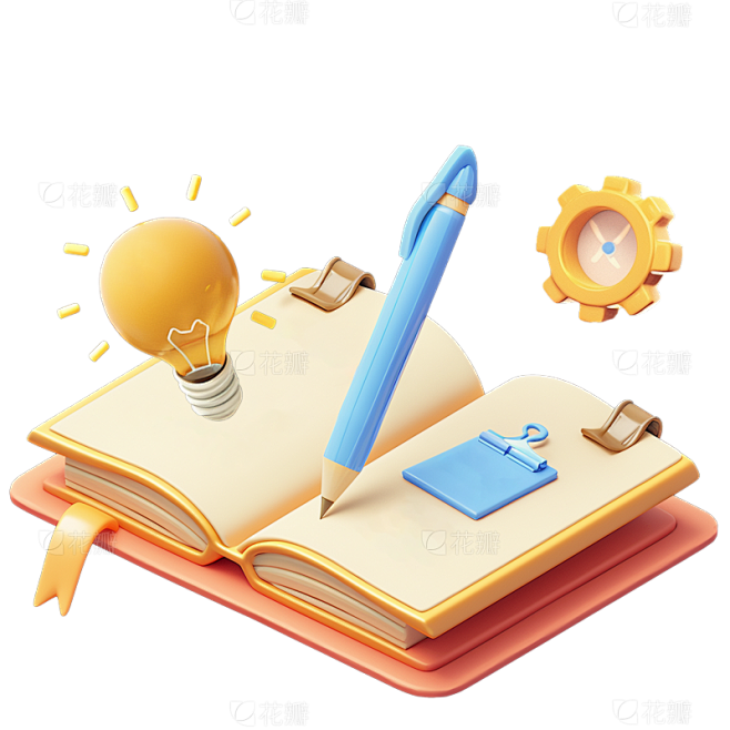 教育系列软3D黄色系书本漂浮物元素
